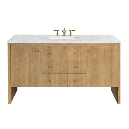James Martin Vanities Hudson 60in Single Vanity, Light Natural Oak w/ 3 CM Ethereal Noctis Top 435-V60S-LNO-3ENC